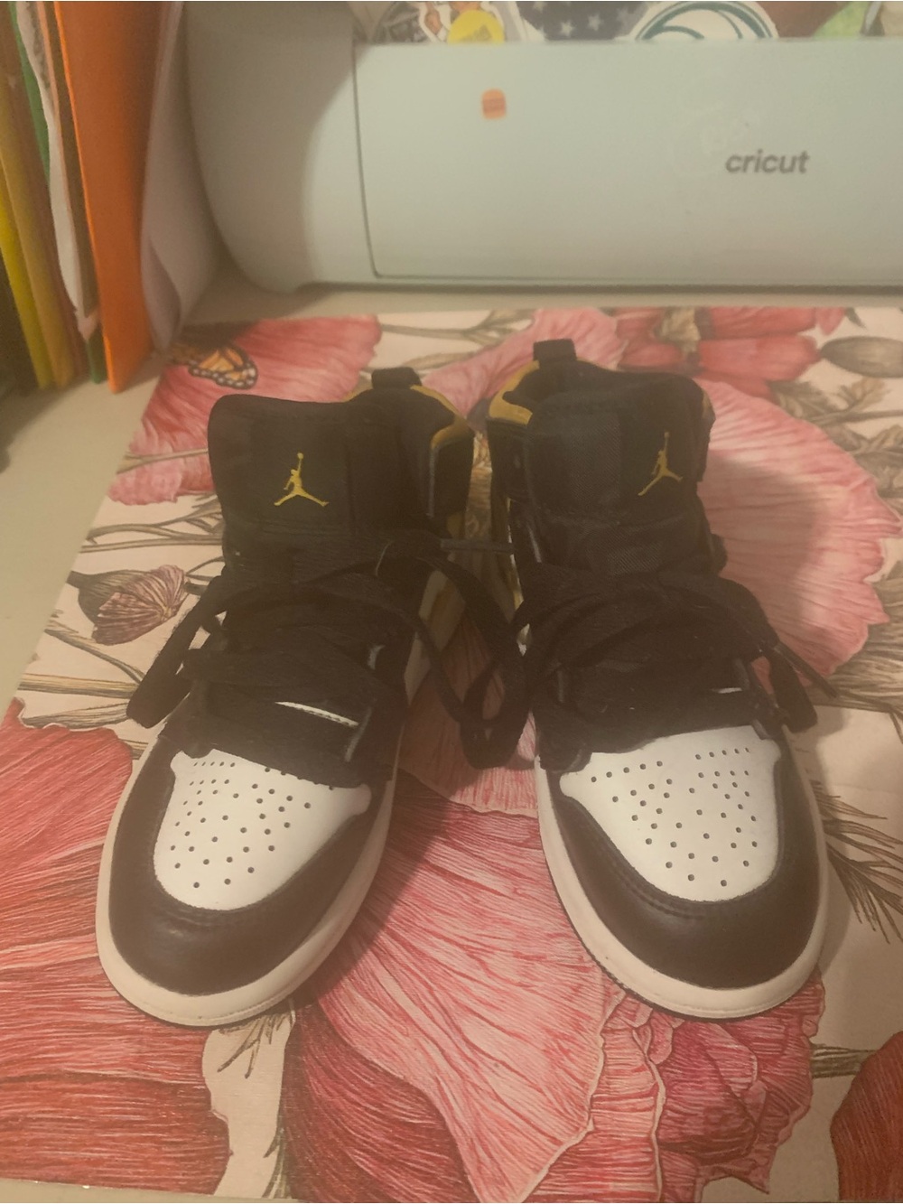 Nike Air Jordan High Top Sneakers in Black White with Gold Accents